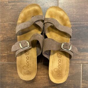Yokono Brown Suede wedge cork Sandals with Buckle